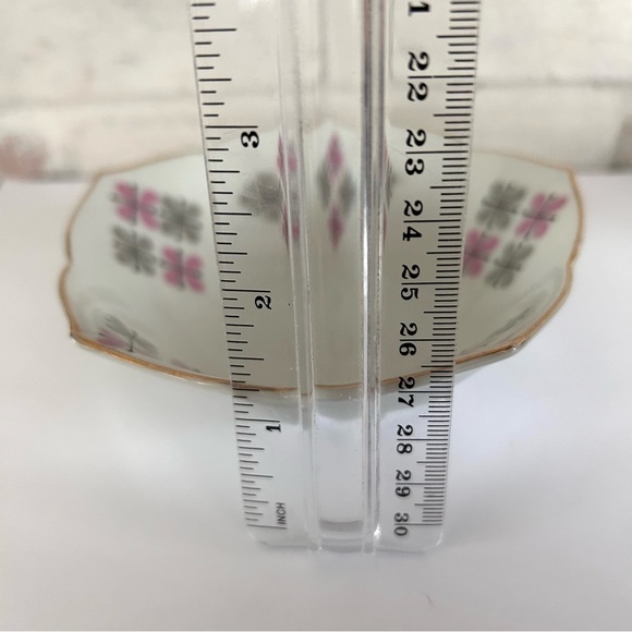 Vintage Bowl Porcelain Tulip Shape Trinket Dish Japan Atomic Flower Grey Pink - Picture 11 of 12